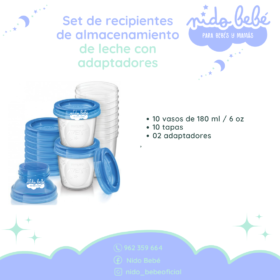 Set de recipientes de almacenamiento de leche con adaptadores