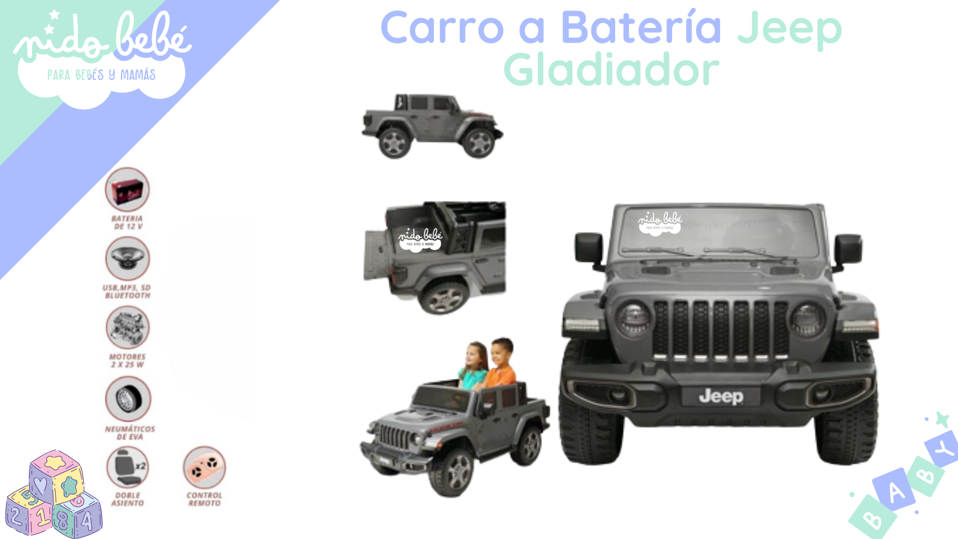 Catalogo carros a bateria (1) Carro a Batería Jeep Gladiador - Imagen 1