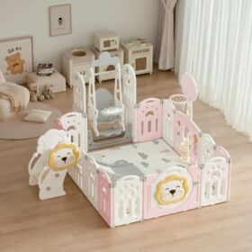 CORRAL PARA BEBES Y NIÑOS PLEGABLE DE LEON Premium Rosado