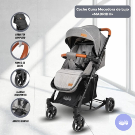 Coche Cuna con Mecedora para Bebé »MADRID» Plomo
