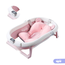 Bañera de bebé con termómetro digital Rosada