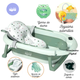 Bañera Piscis de bebé con termómetro digital Verde