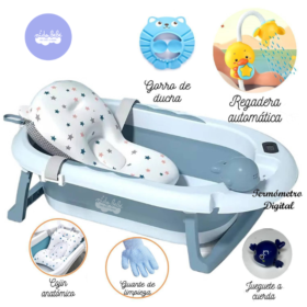 Bañera Piscis de bebé con termómetro digital Azul