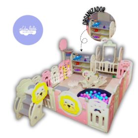 CORRAL PLEGABLE DE LEON Premium con organizador rosado