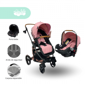 Coche Cuna con Porta Bebé Prima Plus Rosado