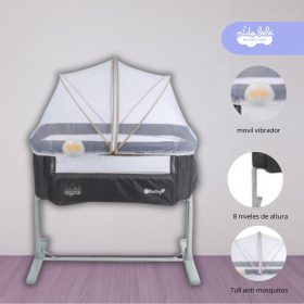 Cuna Colecho Denver para bebé color Plomo con tull filos beige