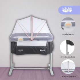 Cuna Colecho Denver para bebé color Plomo con tull filos rosa