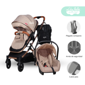 Coche Moises de bebe con porta bebe Mimi Beige