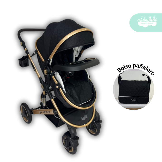 Coche Cuna Moises con Bolso Pañalero Neo Plus Black