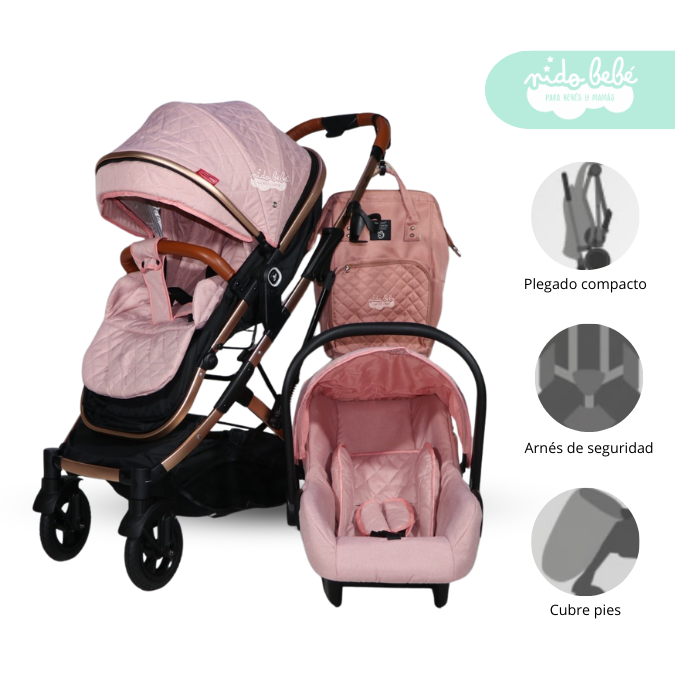 13 Coche Moises de bebe con porta bebe Mimi Rosado - Imagen 1