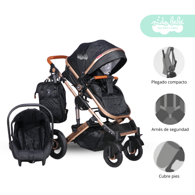 14 Coche Moises de bebe con porta bebe Prado Negro - Imagen 1