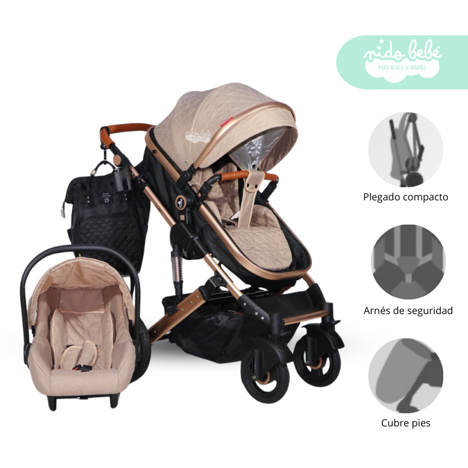 16 Coche Moises de bebe con porta bebe Prado Beige - Imagen 1
