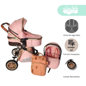 Coche Moises 4 en 1 modelo Madrid Deluxe Rosado