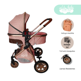 Coche Moises con mochila modelo Madrid Deluxe Rosado