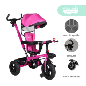 Triciclo con Guiador modelo Bobs color Rosado