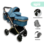 Coche Moises de bebe con pañalera modelo Bravo Blue