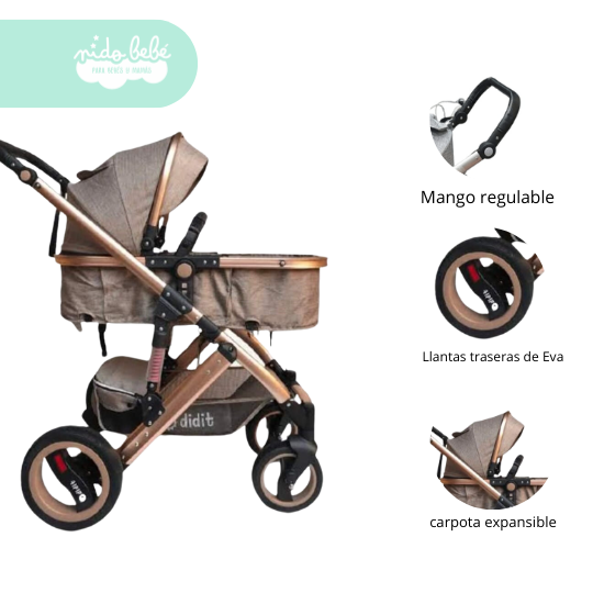 21 Coche Moises de bebe Didit plomo - Imagen 1