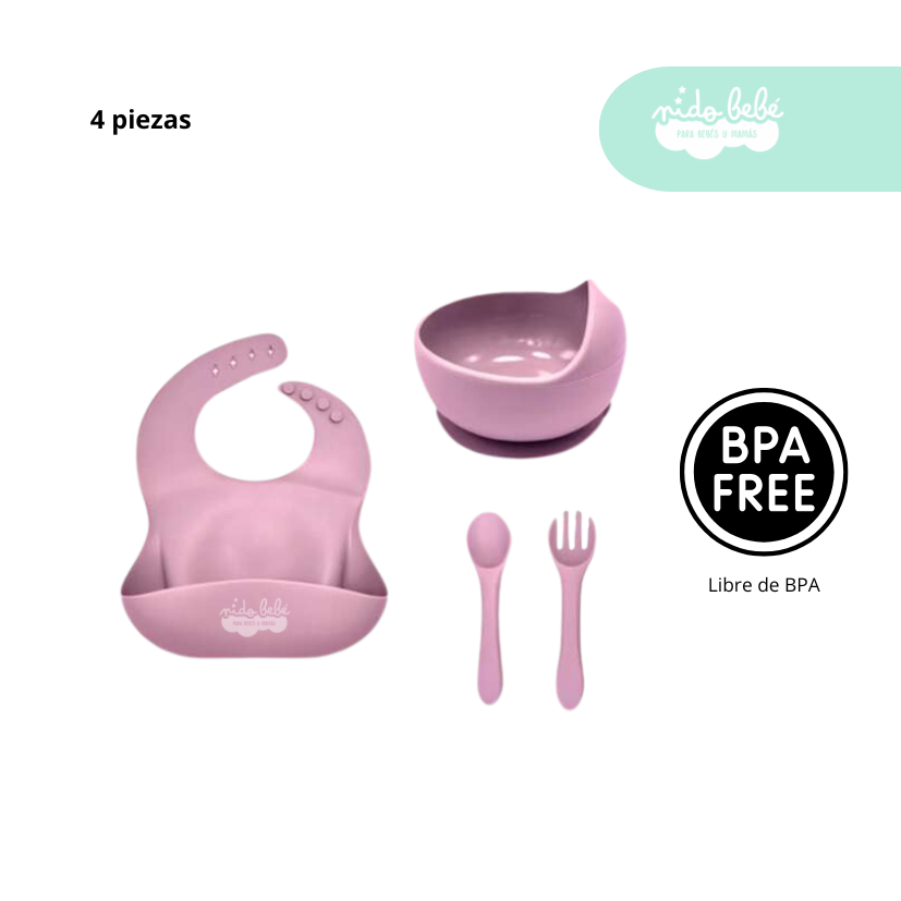10 Set de alimentación de bebé 4 piezas color Rosa - Imagen 1