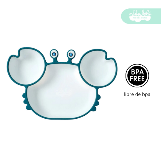 123 Set de alimentación plato cangrejito blanco con azul - Imagen 1