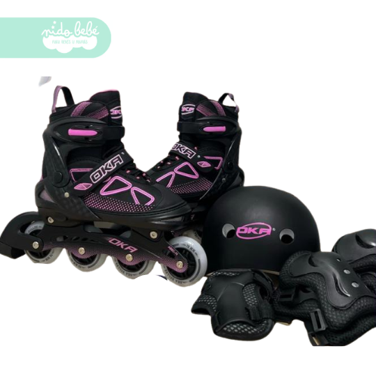 130 PATIN LINEAL OKA BLACK AND PINK S (30 - 33) - Imagen 1