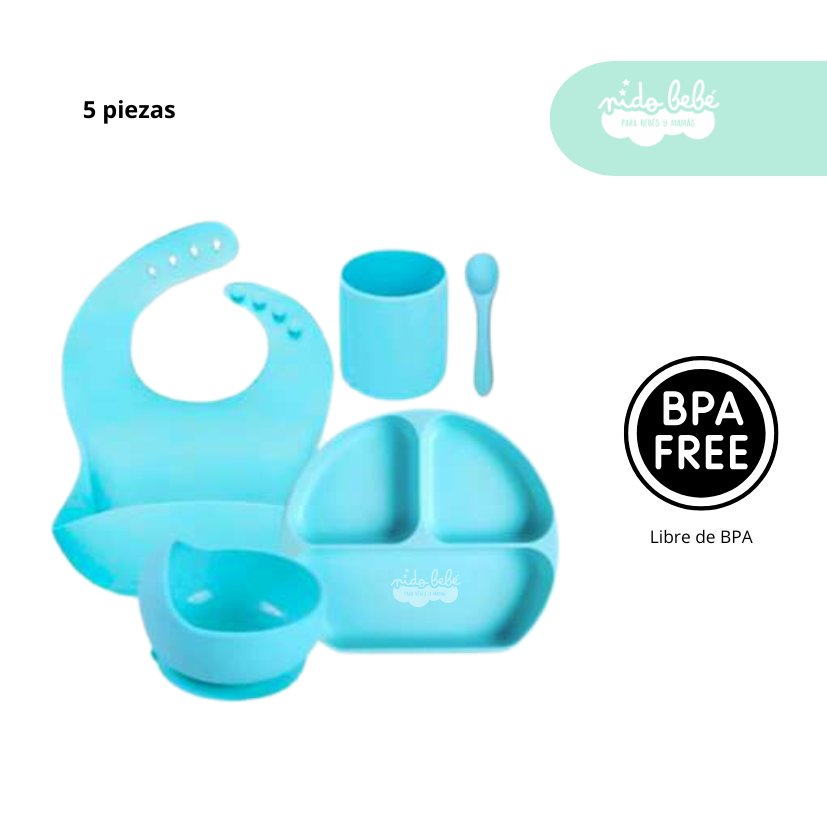 15 Set de alimentación de bebé 5 piezas color celeste - Imagen 1