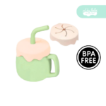 vaso de silicona de bebe antiderrame con aza verde