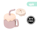 vaso de silicona de bebe antiderrame con aza rosa
