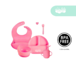 Set de alimentación de bebé 5 piezas con vasito rosado