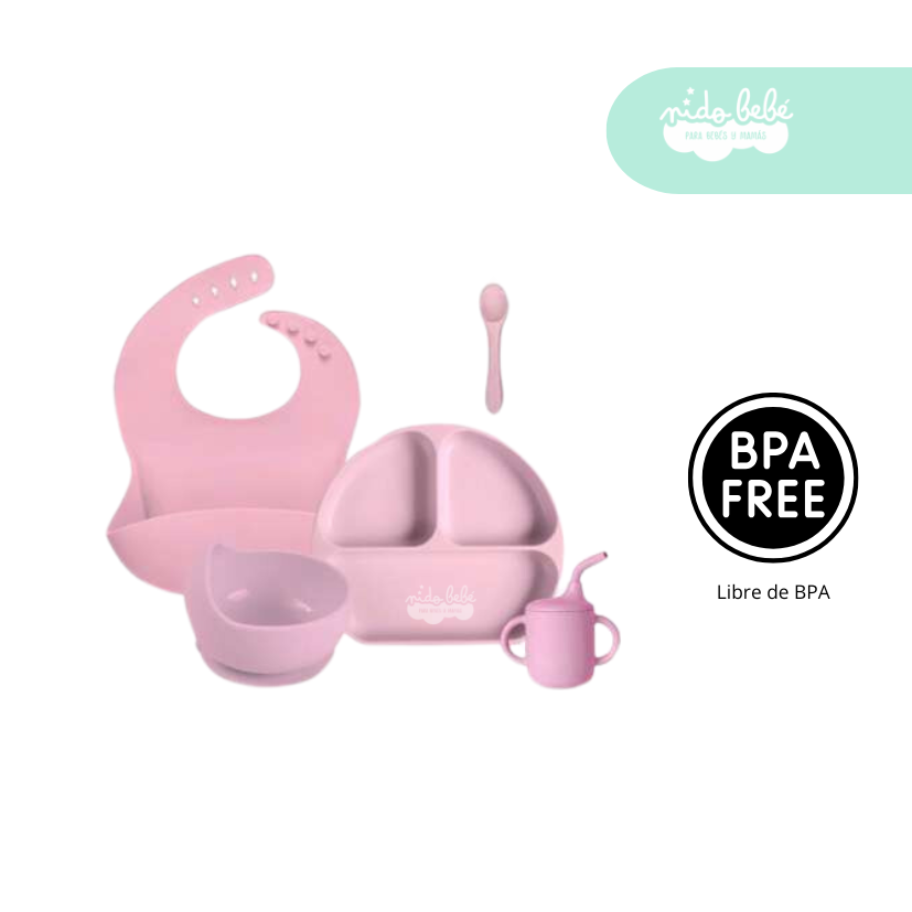 22 Set de alimentación de bebé 5 piezas con vasito rosita - Imagen 1
