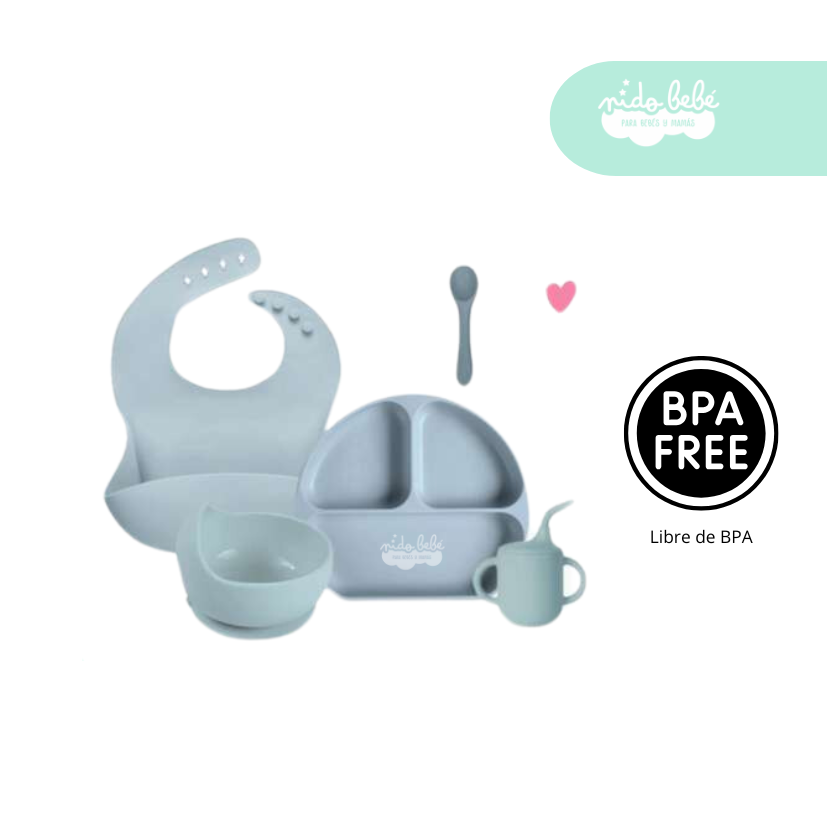 23 Set de alimentación de bebé 5 piezas con vasito plomo - Imagen 1