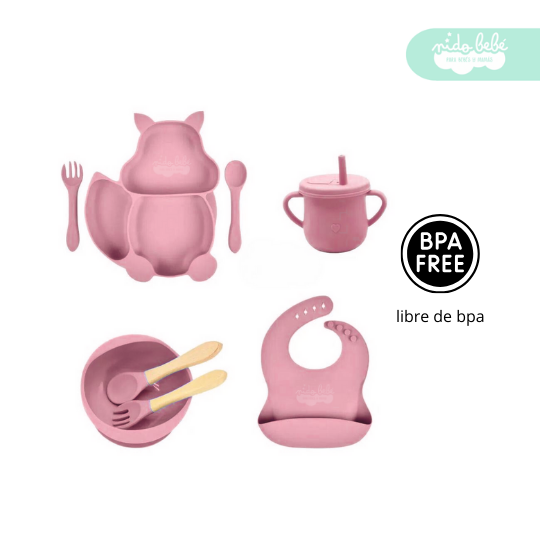 26 Set de alimentación de bebé Ardilla 8 piezas Rosa - Imagen 1