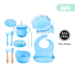 Set de alimentación de bebé León 13 piezas celeste