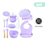 Set de alimentación de bebé León 13 piezas morado
