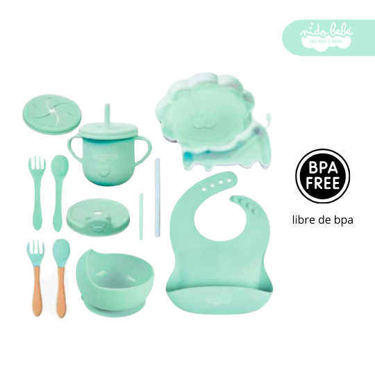 32 Set de alimentación de bebé León 13 piezas verde - Imagen 1