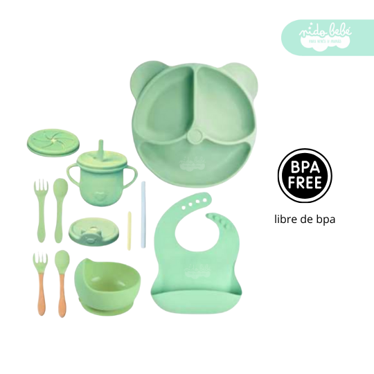 33 Set de alimentación de bebé Oso 13 piezas verde - Imagen 1