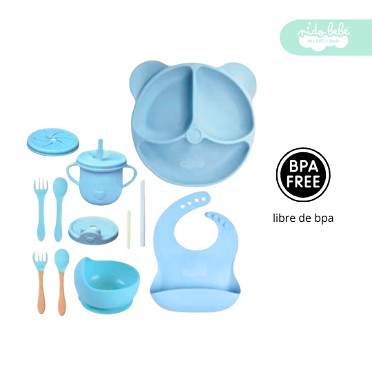 34 Set de alimentación de bebé Oso 13 piezas celeste - Imagen 1