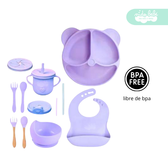 36 Set de alimentación de bebé Oso 13 piezas morado - Imagen 1
