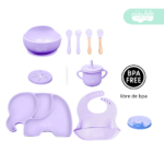 Set de alimentación de bebé Elefante 13 piezas morado
