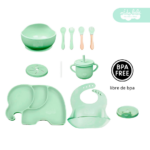 Set de alimentación de bebé Elefante 13 piezas verde