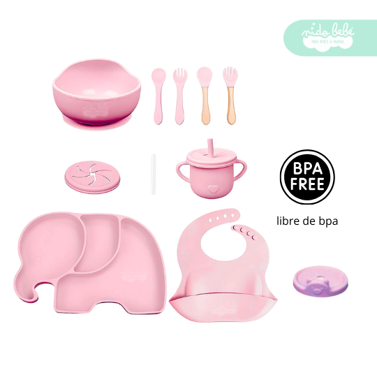 40 Set de alimentación de bebé Elefante 13 piezas rosado - Imagen 1