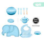 Set de alimentación de bebé Elefante 13 piezas celeste