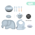 Set de alimentación de bebé Elefante 13 piezas plomo