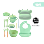 Set de alimentación de bebé Vacca 13 piezas verde