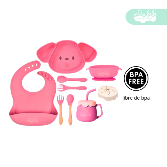 49 Set de alimentación de bebé Perrito 10 piezas rosado - Imagen 1