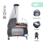 Cuna Corral con tull Premium color Plomo y rosado