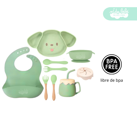 50 Set de alimentación de bebé Perrito 10 piezas verde - Imagen 1