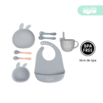 Set de alimentación de bebé modelo conejito plomo