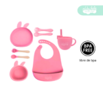 Set de alimentación de bebé modelo conejito rosado