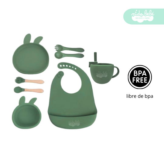 56 Set de alimentación de bebé modelo conejito verde - Imagen 1