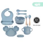 Set de alimentación de bebé modelo cangrejito celeste